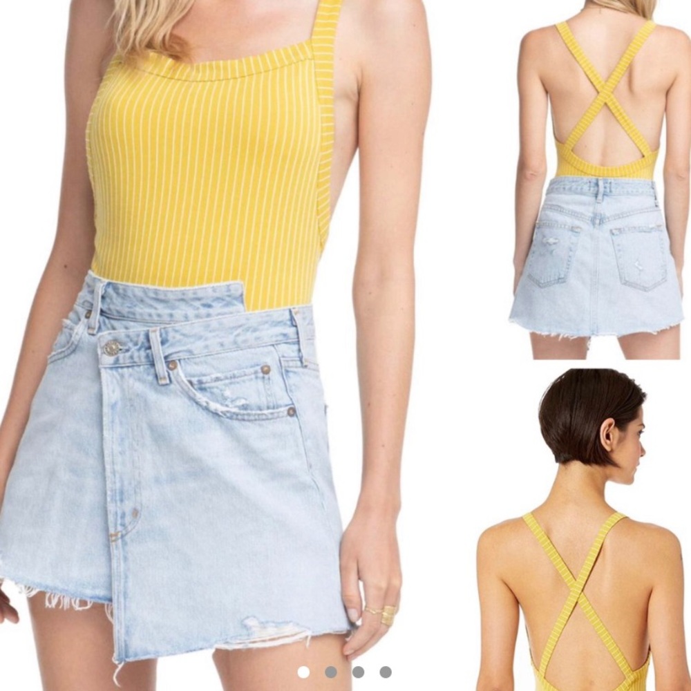 Astr the label Yellow striped bodysuit NEW NWT S/M - Picture 1 of 4